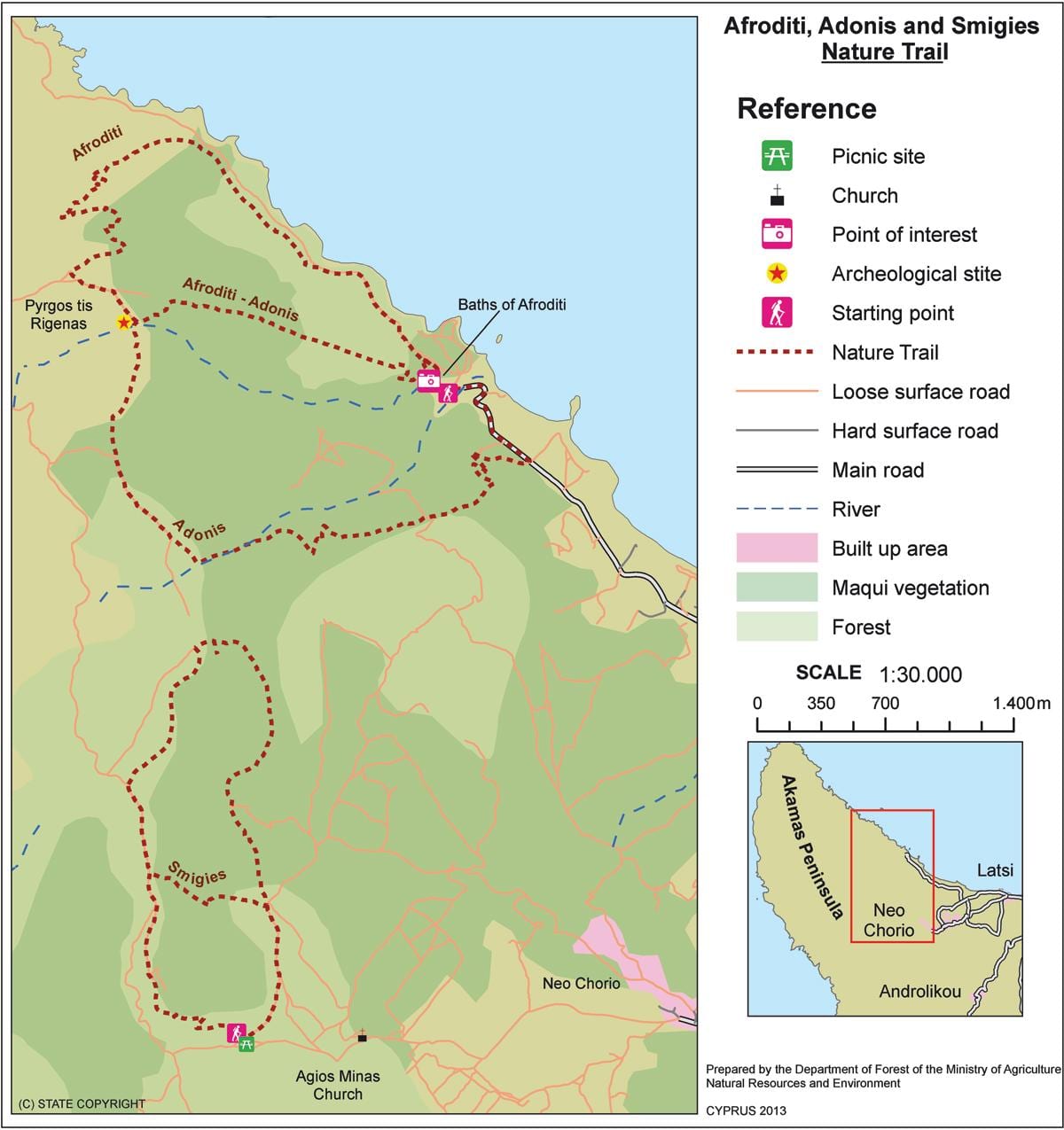 Mapa aphrodite chodník Cyprus