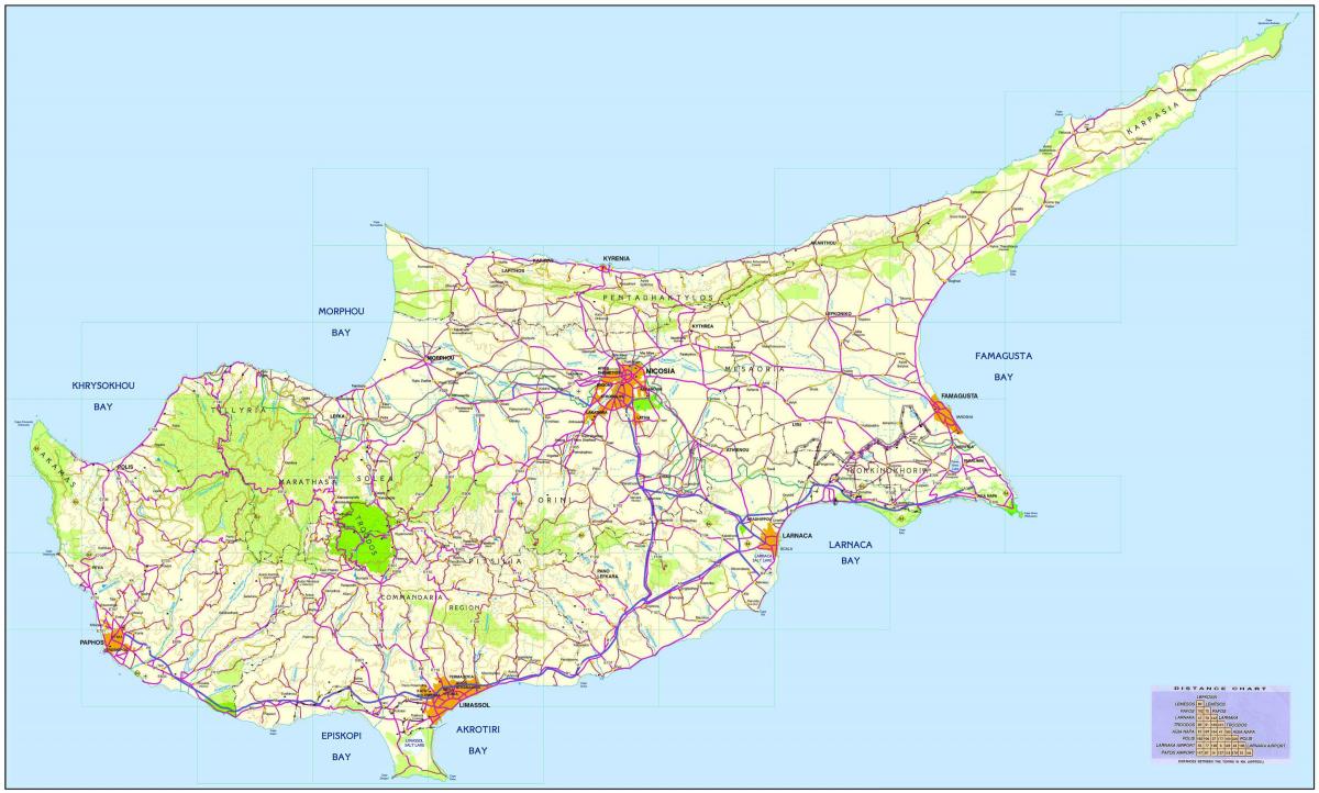 Mapa cestnej Cyprus