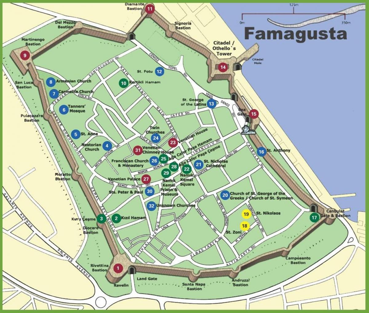 mapa mesta famagusta severný Cyprus