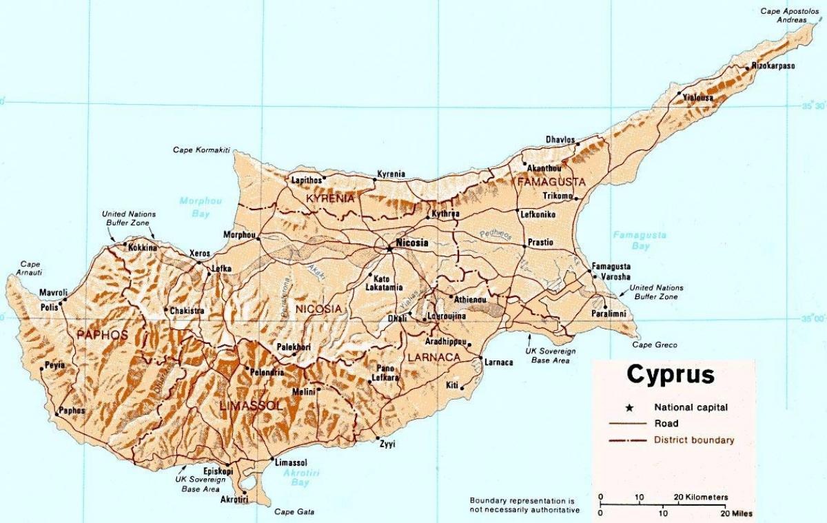 podrobná mapa ostrov Cyprus