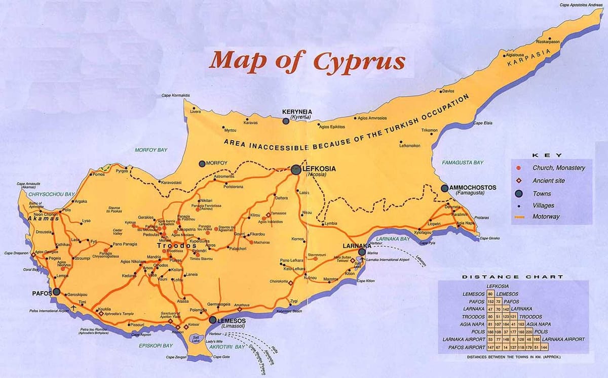 Cyprus dovolenkových destinácií mapu
