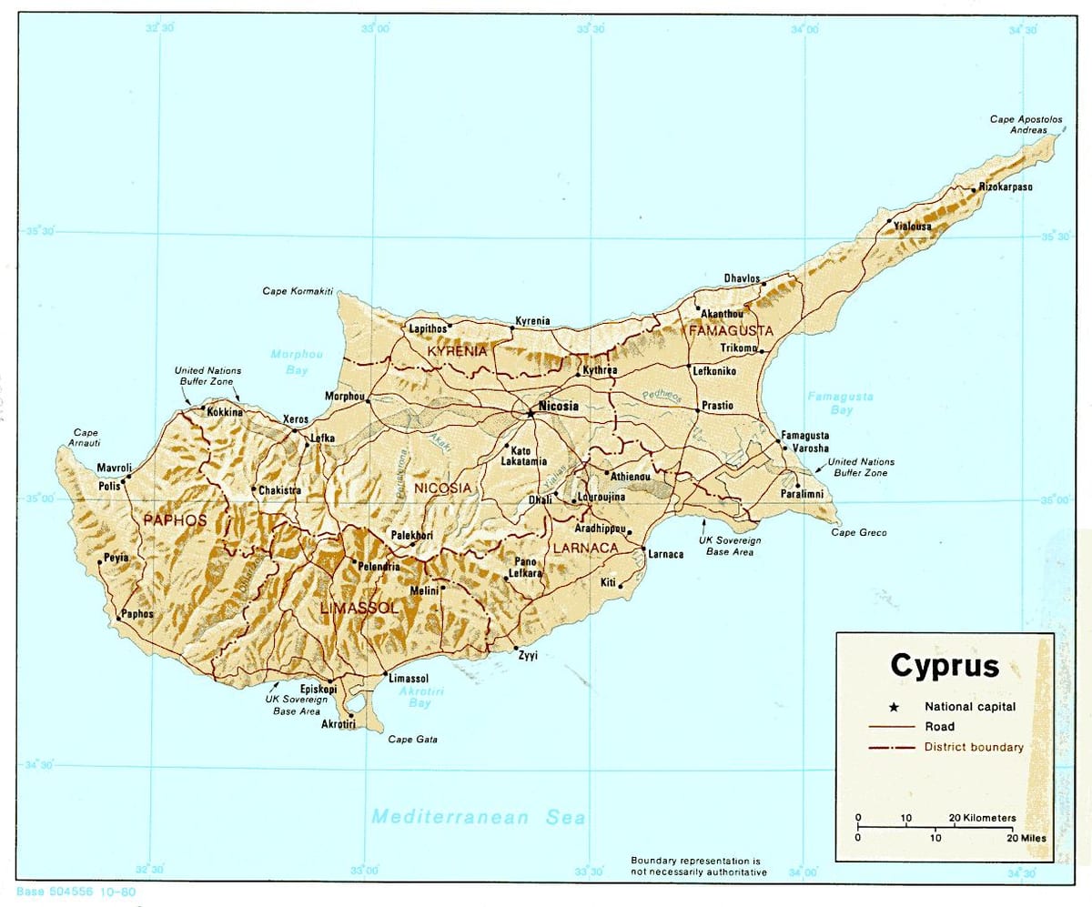 Mapa kontinentu Cyprus