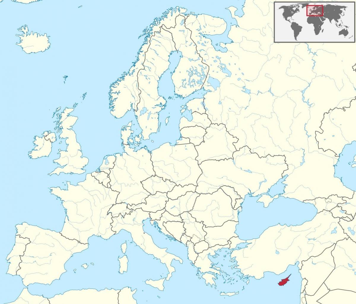 svet mapy zobrazujúci Cyprus