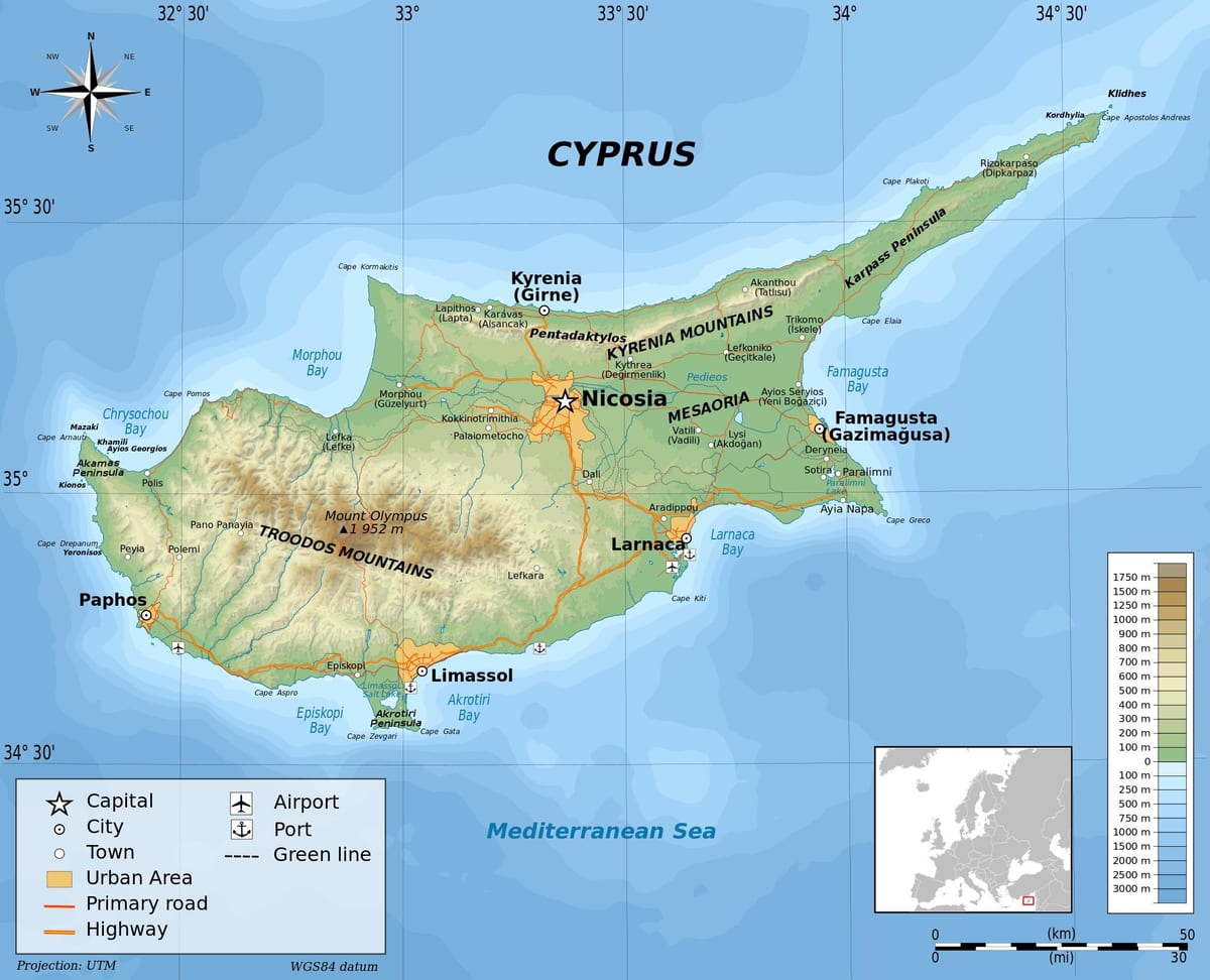 Cyprus geografia mapu
