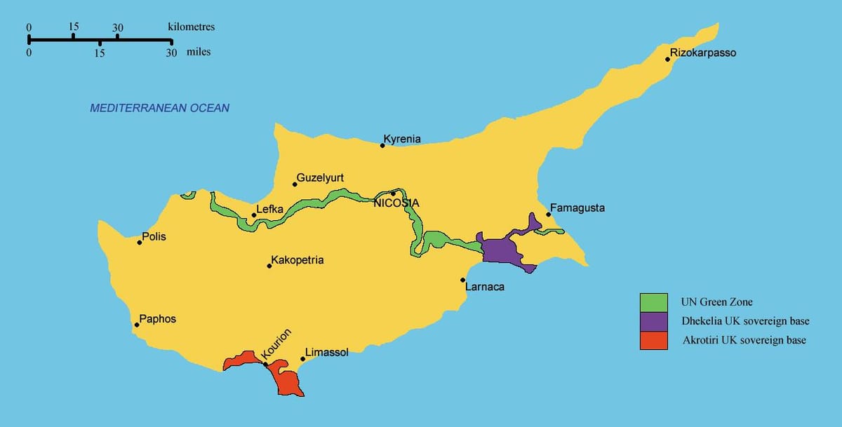 mapa južnej Cyprus