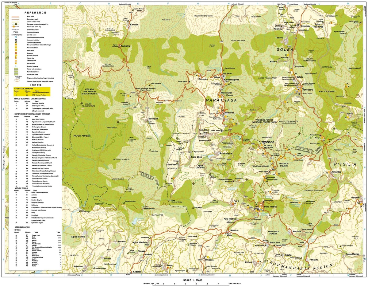 mapa troodos horách Cyprus