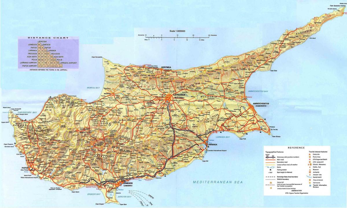 mapu Cypru letoviskách
