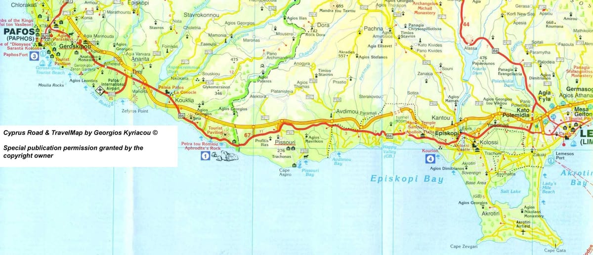 Mapa pissouri pláži Cyprus 