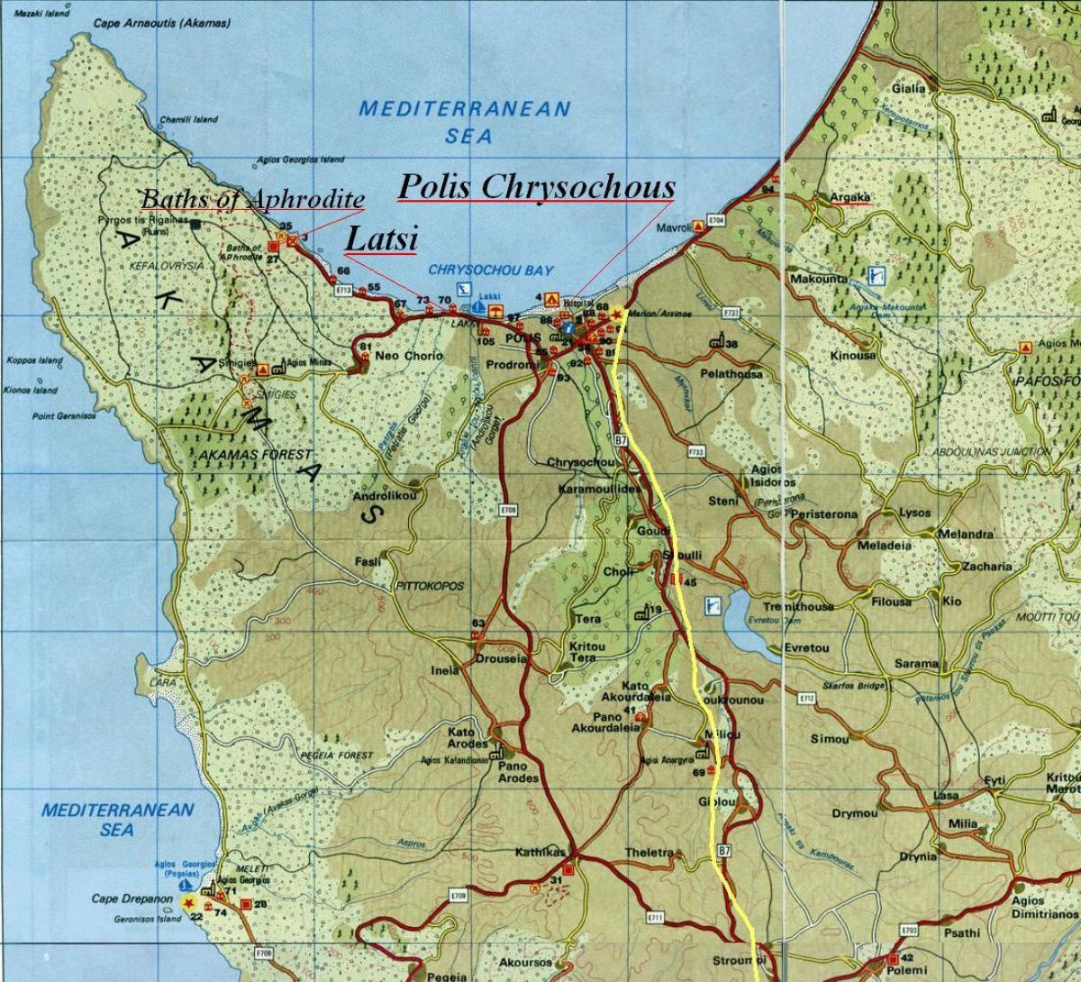 mapa polis oblasti Cyprus