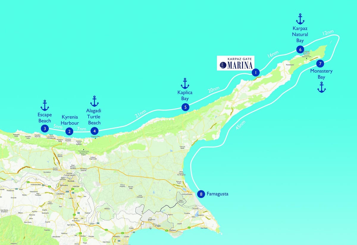 Mapa turtle beach Cyprus