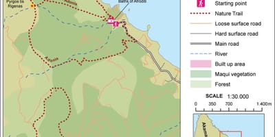 Mapa aphrodite chodník Cyprus 