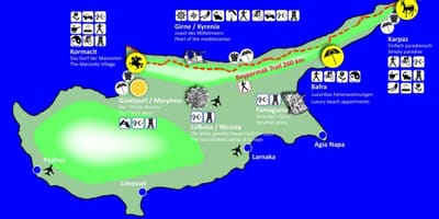Cyprus turistické chodníky mapu