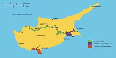 Mapa južnej Cyprus